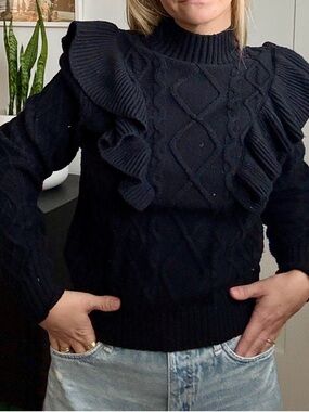 Joe’s Jeans The Harley Ruffle Sweater Meteorite Wool Cotton Pullover Jumper